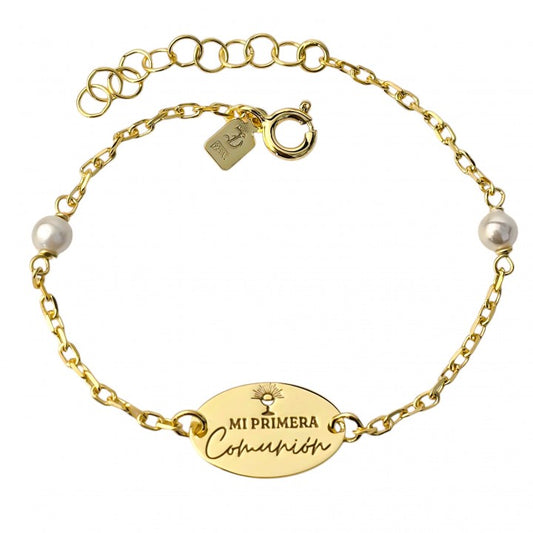 Pulsera Chapada Comunión Perla en Plata de Ley