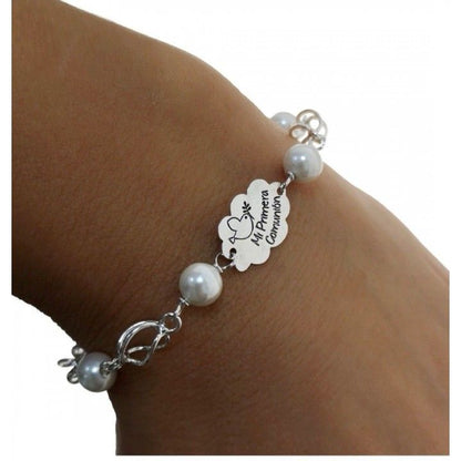 Pulsera Comunión Perla en Plata de Ley