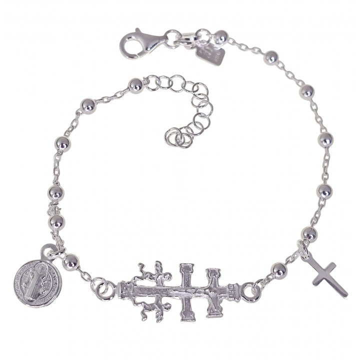 Pulsera cruz de Caravaca , San Benito y Cruz en Plata de Ley