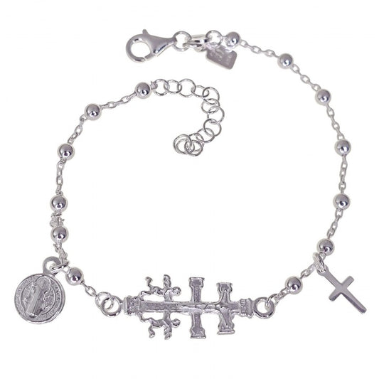 Pulsera cruz de Caravaca , San Benito y Cruz en Plata de Ley