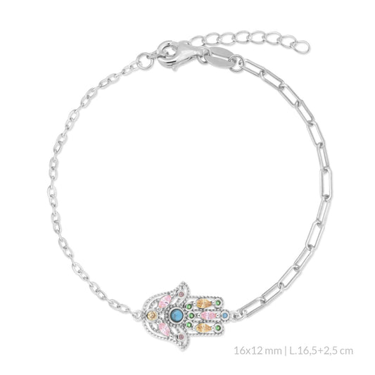 Pulsera Mano de Fátima de Plata de Ley con circonitas