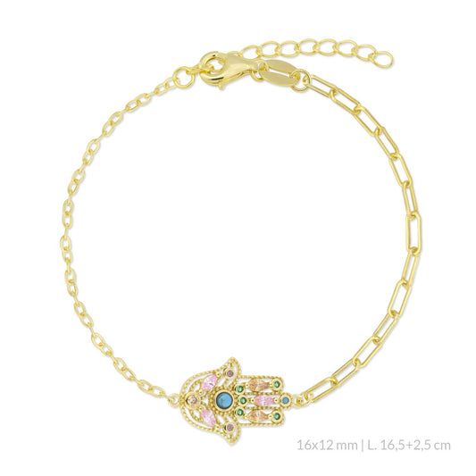 Pulsera Mano de Fátima de Plata de Ley con circonitas