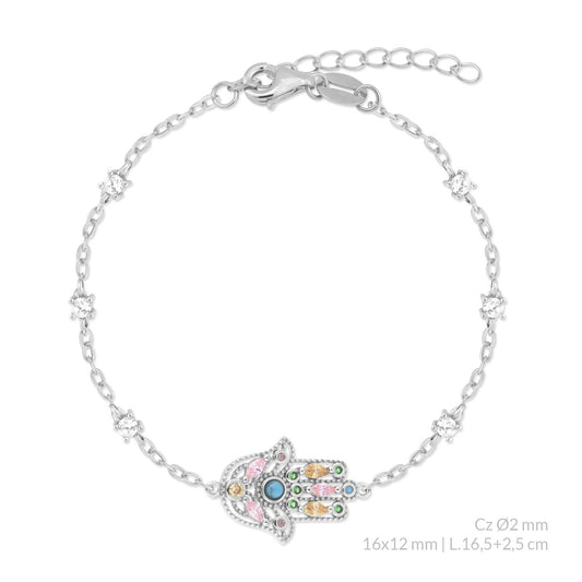 Pulsera Mano de Fátima de Plata de Ley con circonitas