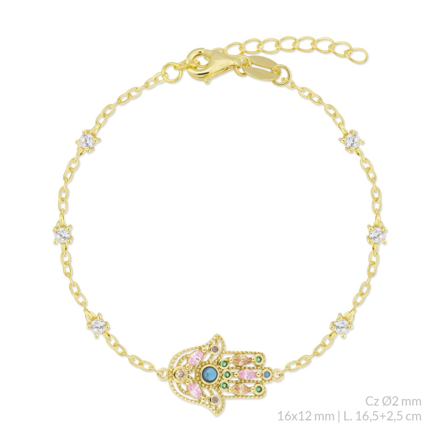 Pulsera Mano de Fátima de Plata de Ley con circonitas