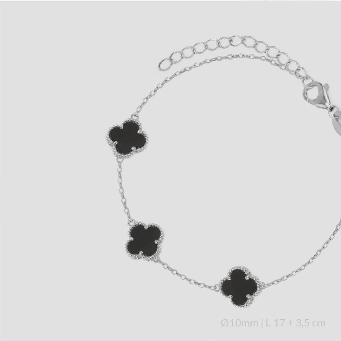 Pulsera de Plata de Ley con tres flores en ónix negro