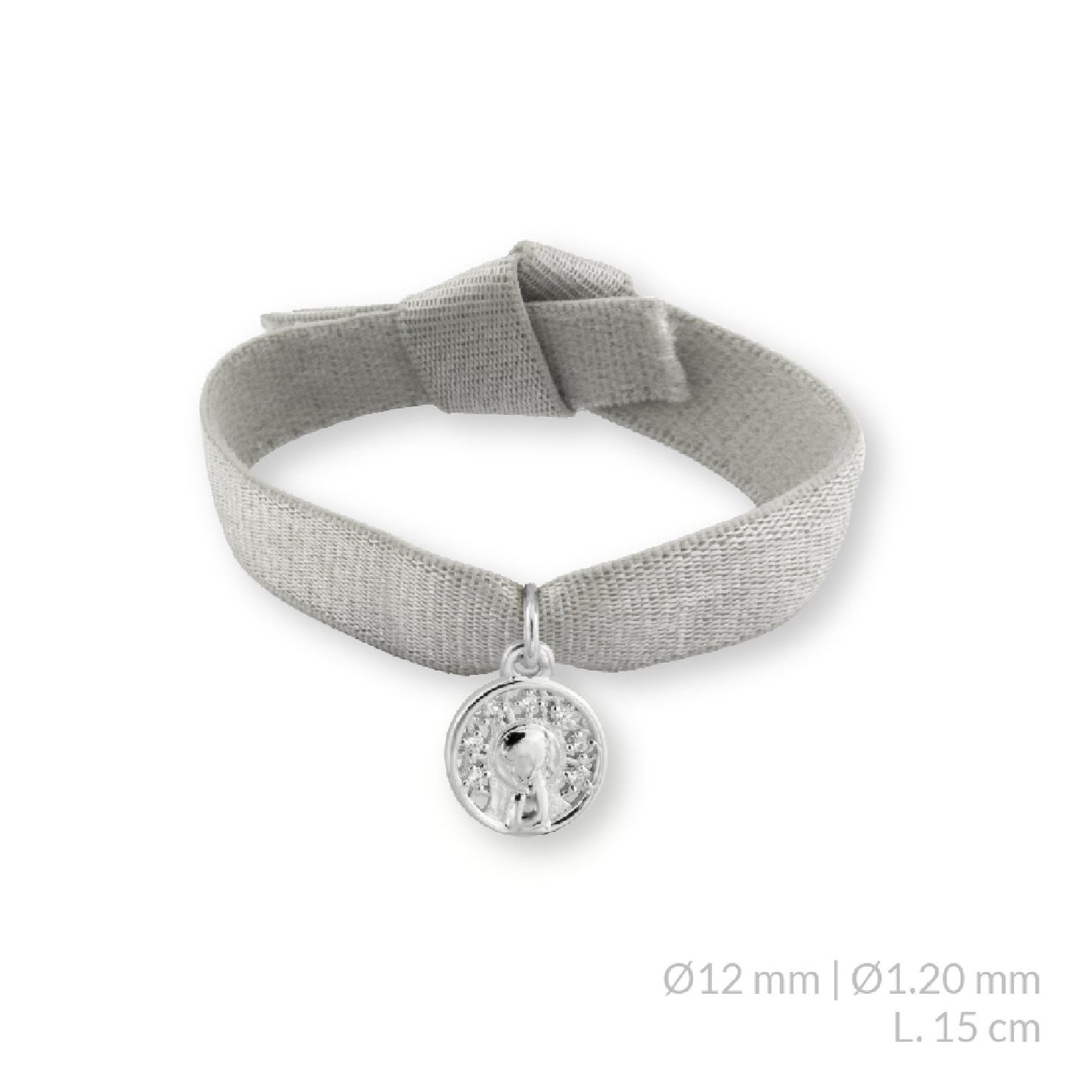 Pulsera Virgen Niña con Circonitas Tela en Plata de Ley