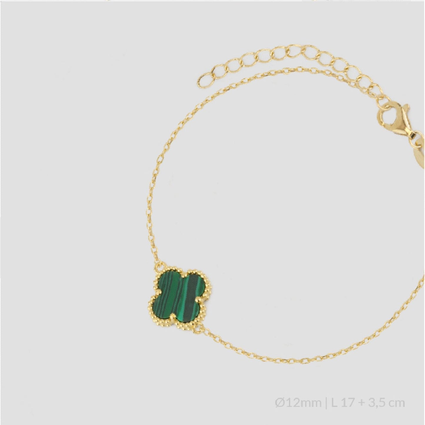 Pulsera de Plata de Ley chapada en oro con una flor en malaquita