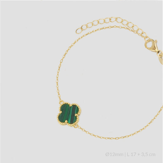 Pulsera de Plata de Ley chapada en oro con una flor en malaquita
