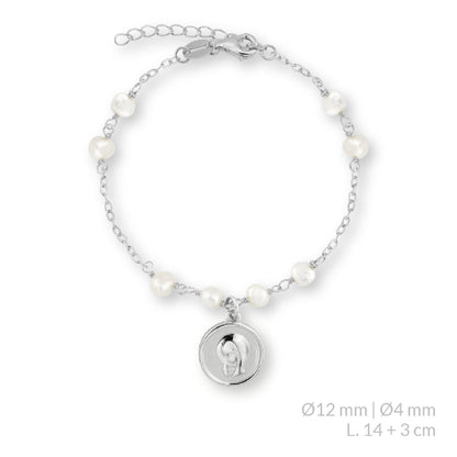 Pulsera con Perlitas Virgen Niña en Plata de Ley