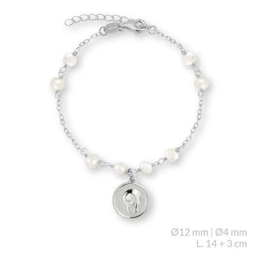 Pulsera con Perlitas Virgen Niña en Plata de Ley