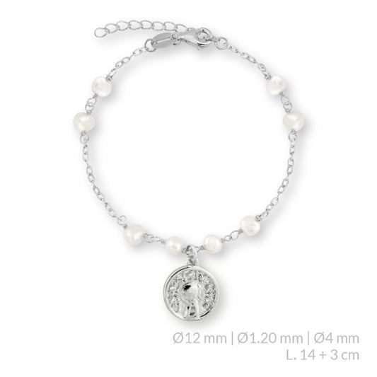Pulsera con Perlitas Virgen Niña con Circonitas en Plata de Ley