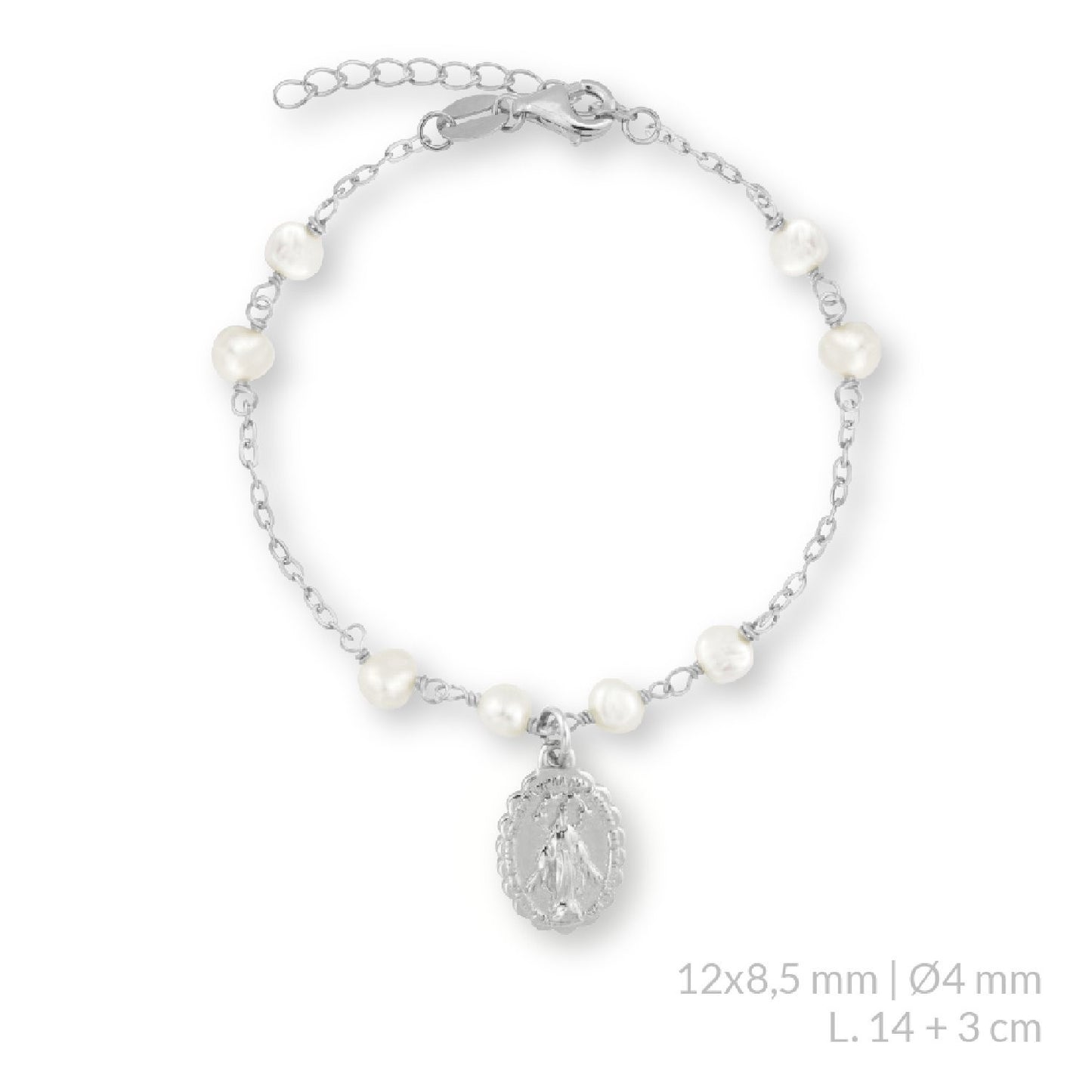 Pulsera con Perlitas Virgen Milagrosa en Plata de Ley