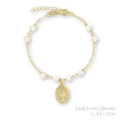Pulsera con Perlitas Virgen Milagrosa en Plata de Ley