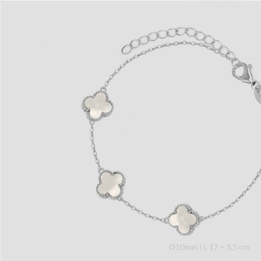 Pulsera de Plata de Ley con tres flores en nácar.