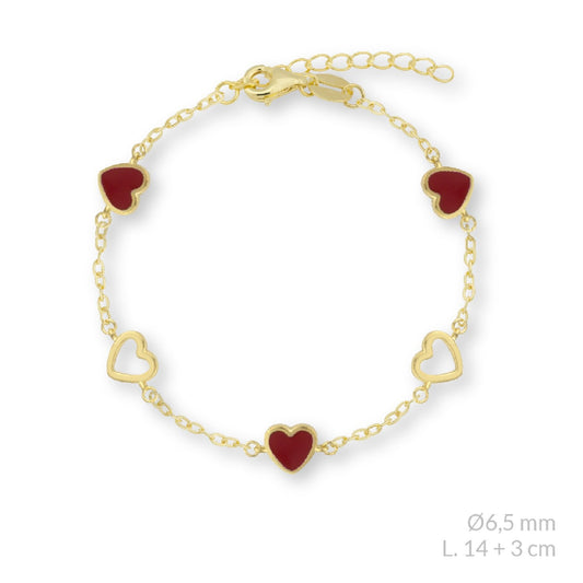 Pulsera de Plata Corazón Esmaltado de Ley Chapado en Oro