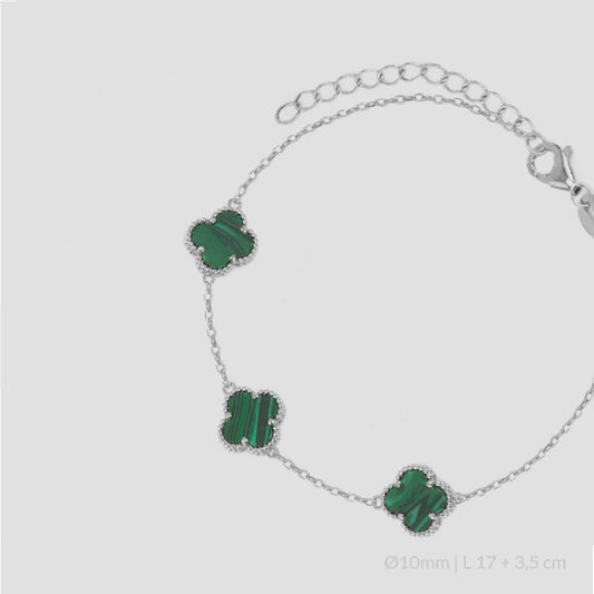Pulsera de Plata de Ley con tres flores en malaquita