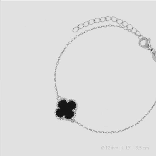 Pulsera de Plata de Ley con una flor en ónix negro