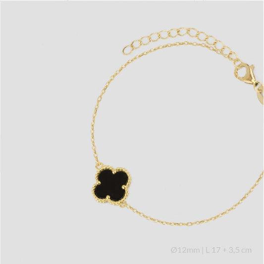 Pulsera de Plata de Ley chapada en oro con una flor en ónix negro