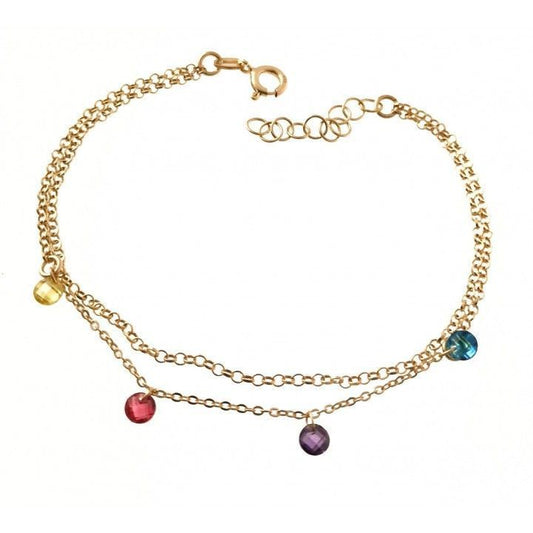 Pulsera Doble Cadena Chapada Piedra Color