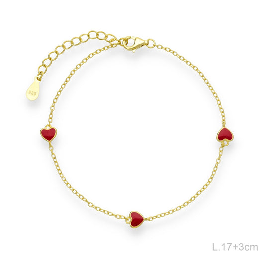 Pulsera Dorada Corazones Esmalte Rojo