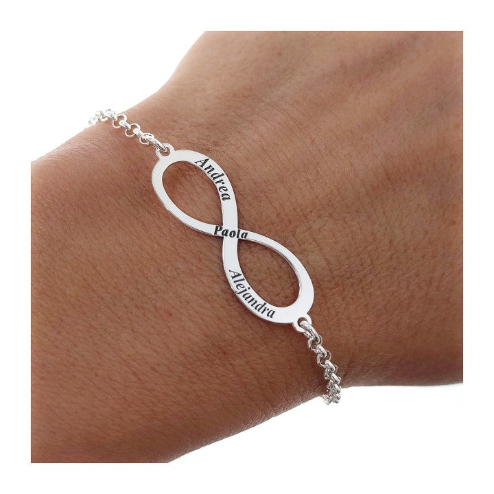 Pulsera Infinito Nombres en Plata de Ley
