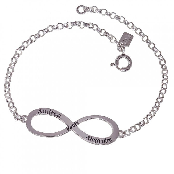 Pulsera Infinito Nombres en Plata de Ley
