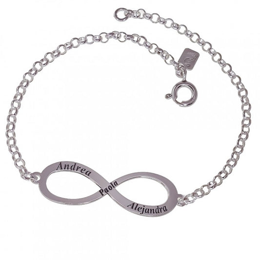 Pulsera Infinito Nombres en Plata de Ley