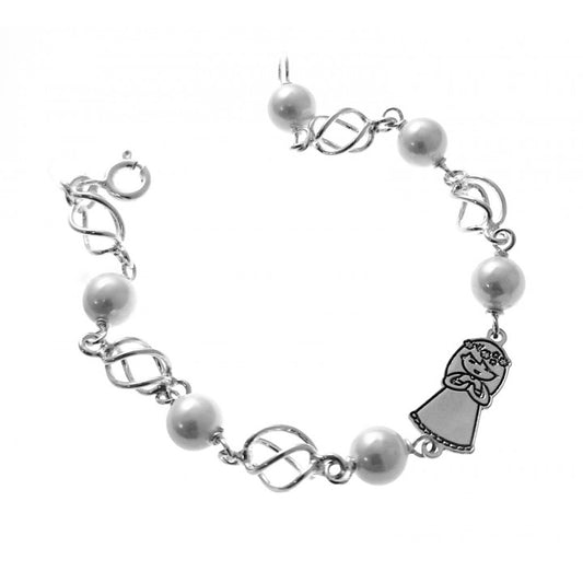 Pulsera Jaula Perla Comunión en Plata de Ley