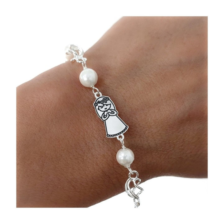 Pulsera Jaula Perla Comunión en Plata de Ley