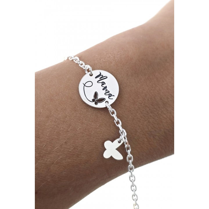 Pulsera Mamá Mariposa en Plata de Ley