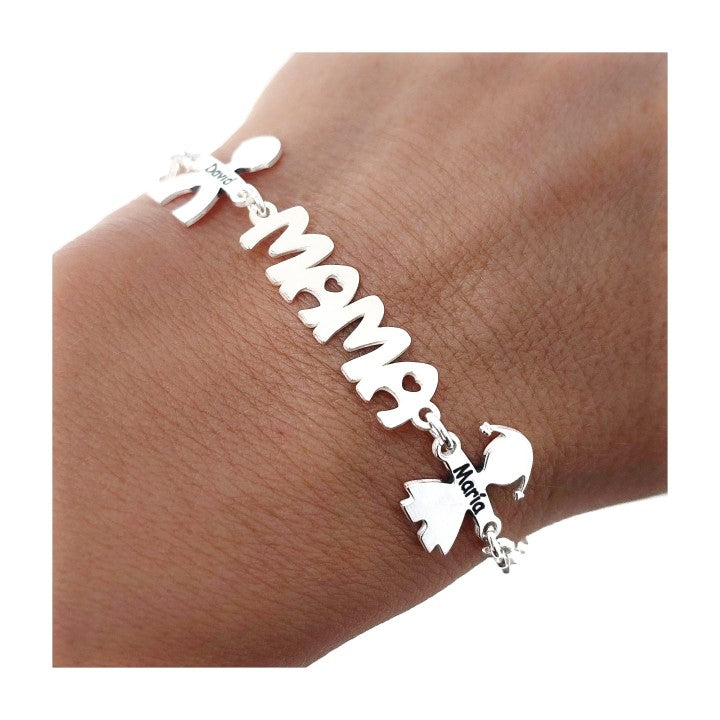 Pulsera Mamá Niños Personalizada en Plata de Ley