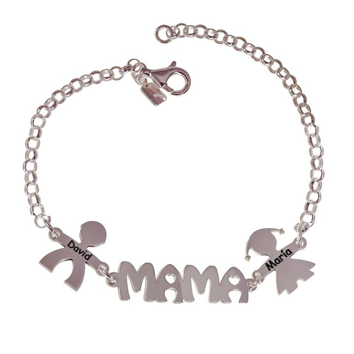 Pulsera Mamá Niños Personalizada en Plata de Ley