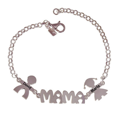 Pulsera Mamá Niños Personalizada en Plata de Ley