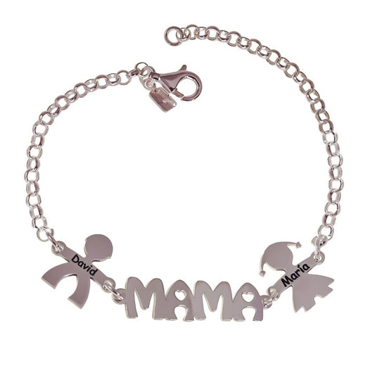 Pulsera Mamá Niños Personalizada en Plata de Ley