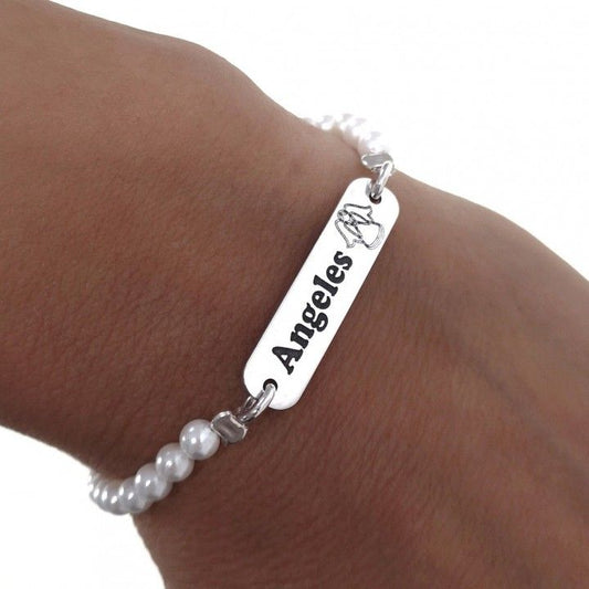 Pulsera Perlas Personalizada Comunión en Plata de Ley
